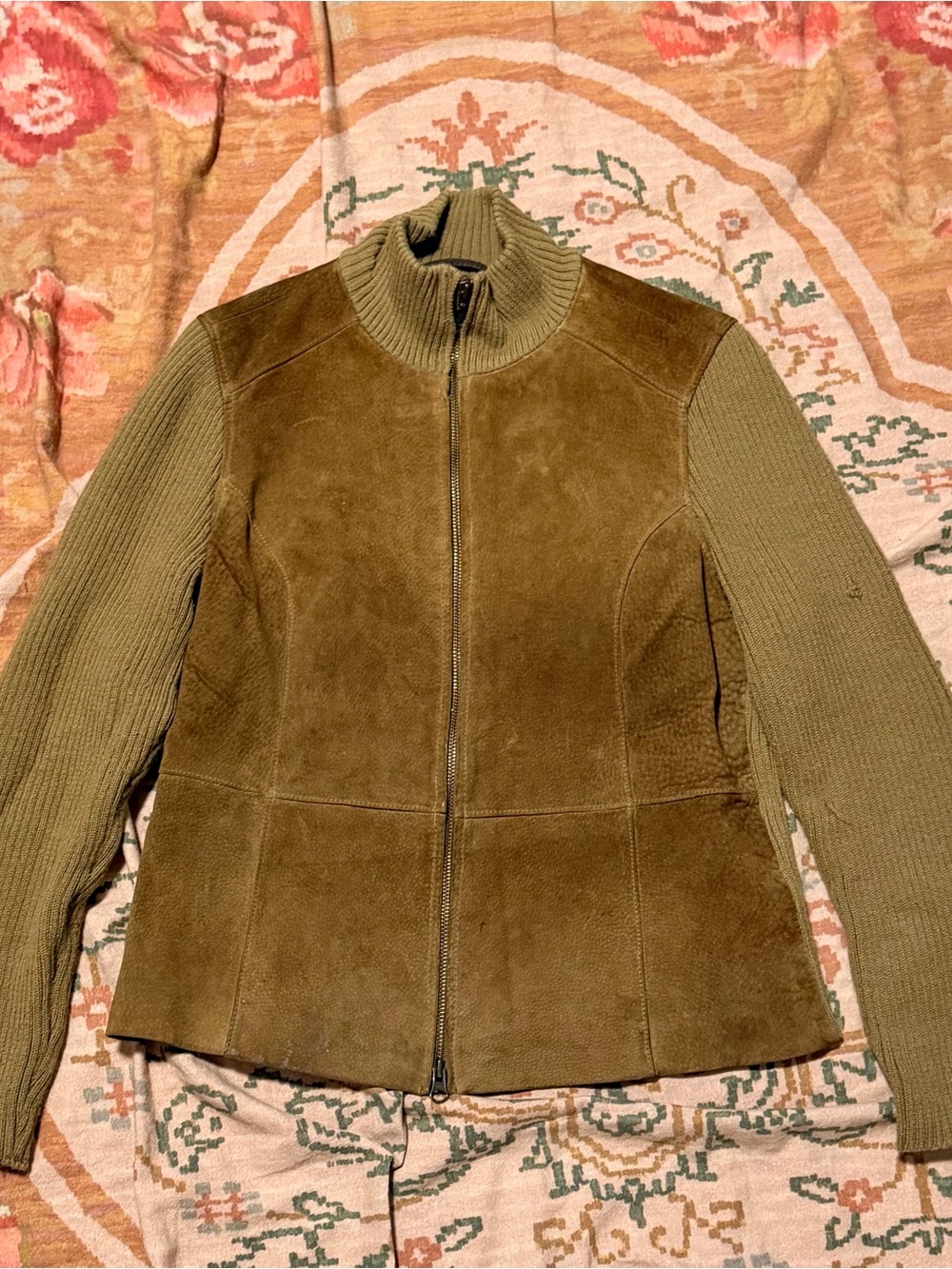 Covington Olive Suede & Knit Zip Jacket